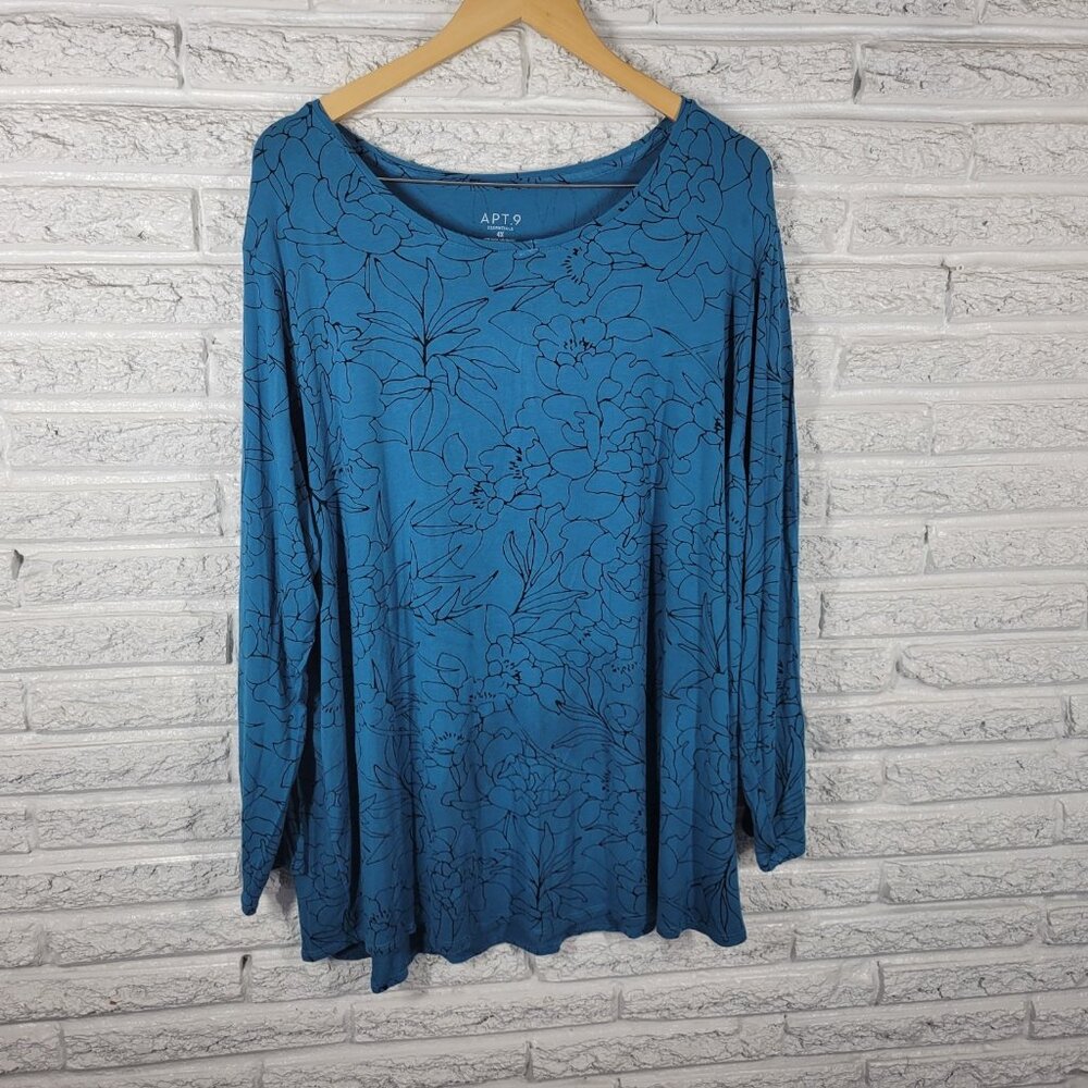 Apt 9 Essentials Womens Top 4X Plus Tunic Long Sleeve Blue BLU200E